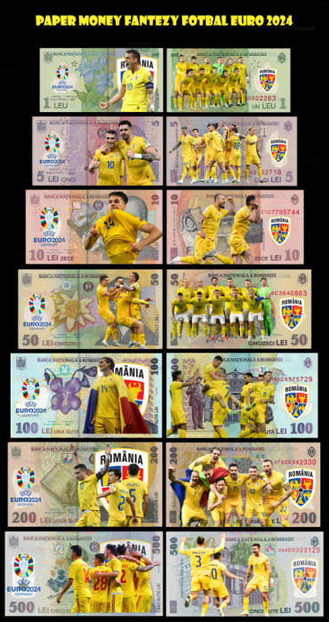 REPRODUCERI set 7 bancnote fantezii leul nou 2023 UEFA 2024