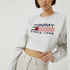 Tommy Jeans bluza femei, culoarea gri, cu imprimeu