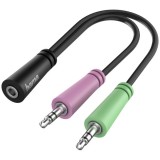 Cumpara ieftin Adaptor audio Hama 2 x stecher jack 3.5 mm 3 pini - priza jack 3.5 mm 4 pini, Negru