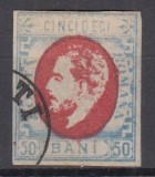 ROMANIA1872 LP 34 REGELE CAROL I CU BARBA 50 BANI NEDANTELAT ALBASTU/ROSU HARTIE ALBA STAMPILAT