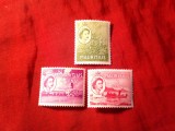 Serie mica Mauritius colonie britanica 1953 Regina Elisabeta ,Motive locale, 3 valori
