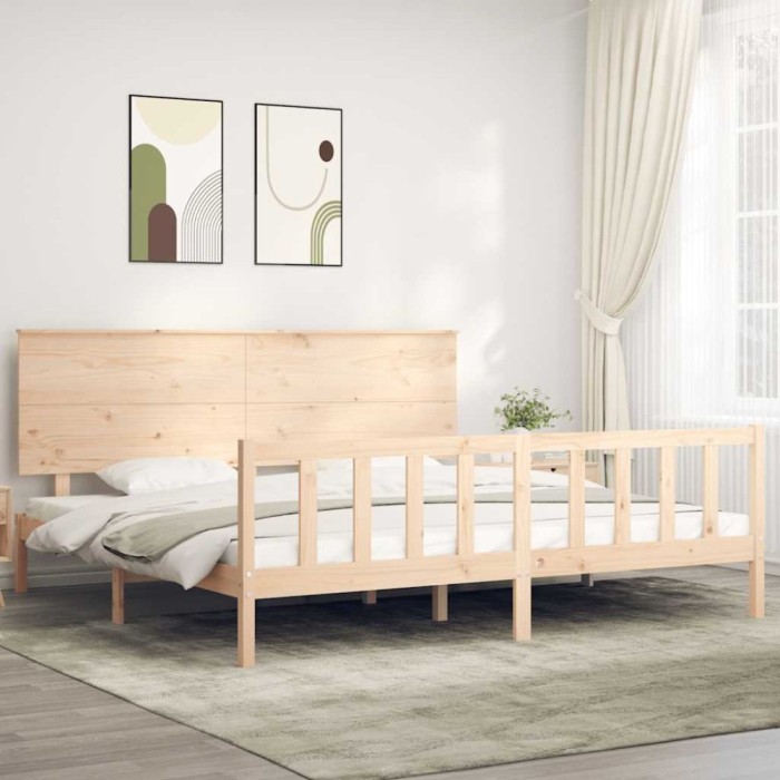 vidaXL Cadru de pat cu tăblie Super King Size, lemn masiv 3193416