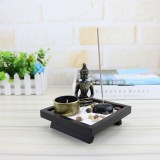 Set Decorativ cu Statuie Buddha, Suport Lumanari Bete Parfumate, Nisip, Pietre Decorative si Suport din Lemn, 12.5 x 12.5 x 3 cm