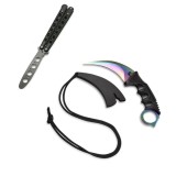 Cumpara ieftin Briceag fluture Balisong negru pentru antrenament si cutit Karambit CS:GO Fade sme-7346