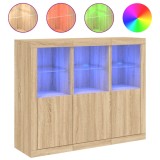Servanta cu lumini LED, 3 buc., stejar sonoma, lemn prelucrat