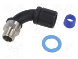 Conector &icirc;n unghi 90&deg; HelaGuard alamă nichelată și poliamidă, IP66, negru, 13mm HellermannTyton
