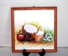 Tablou faience pictat manual rama lemn - Natura statica 2 - semnat Sandra ER, Ulei, Realism