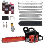 Cumpara ieftin *SUPER Pachet* 8.5cp Drujba benzina + 3 lanturi + 3 lame + x2 ulei ungere lant 1L + x2 ulei amestec 0.5L + x2 bujii + accesorii + manusi protectie, MO