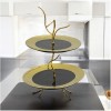 Platouri Portelan 2 Niveluri Candy Bar Negru Auriu 25/21cm Jovy - Platou Servire Prajituri Fructe Tort Design Elegant