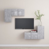 VidaXL Set de dulapuri TV, 4 piese, gri beton, lemn prelucrat