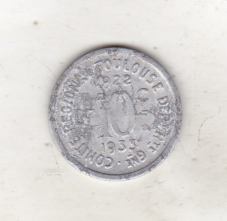 bnk mnd Franta 10 Centimes 1922 - Comit&eacute; R&eacute;gional - Toulouse Haute-Garonne