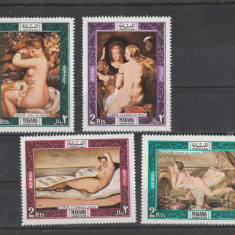 Manama 1969-Arta,Pictura,Repr. de Arta,Nud,serie 4 val,dant.,MNH,Mi.197A-200A