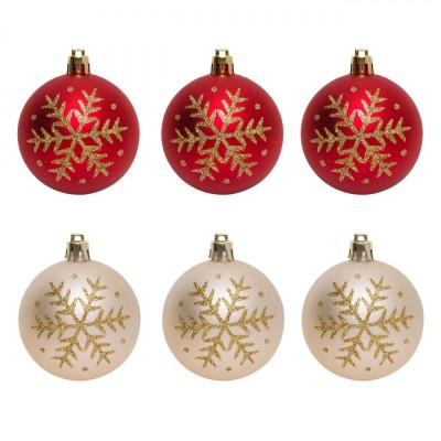 Set Globuri Crăciun, Fulg Glitter, RedBej, 6cm, 6 Bucăți foto