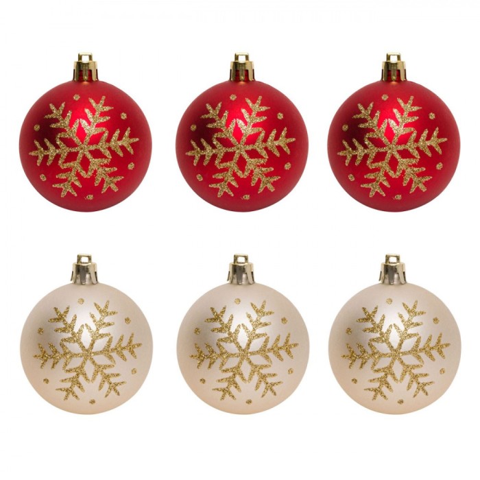 Set Globuri Crăciun, Fulg Glitter, RedBej, 6cm, 6 Bucăți