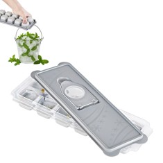 Forma Pentru Cuburi De Gheata Koken, Matrita din Plastic PP, Silicon alimentar, 12 cuburi, Capac cu deschidere suplimentara pentru apa, BPA Free, Gri,
