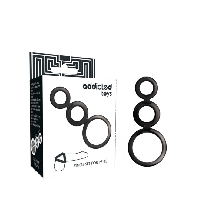 Set 3 inele penis, Addicted Toys, silicon, negru