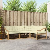 vidaXL Set canapele exterior gradina, lemn masiv acacia, alb si crem, 4 piese, durabil, rezistent intemperii
