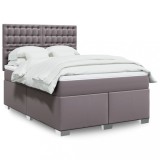 VidaXL Pat box spring cu saltea, gri, 140x190 cm, piele ecologică