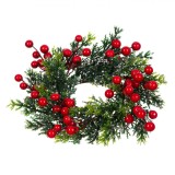 Inel Decorativ Crăciun, Verdeață Brad, Pomușoare Roșii, Detalii Argintii, 21 cm