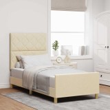 VidaXL Cadru de pat cu headboard Crem 90 x 200 cm țesătură