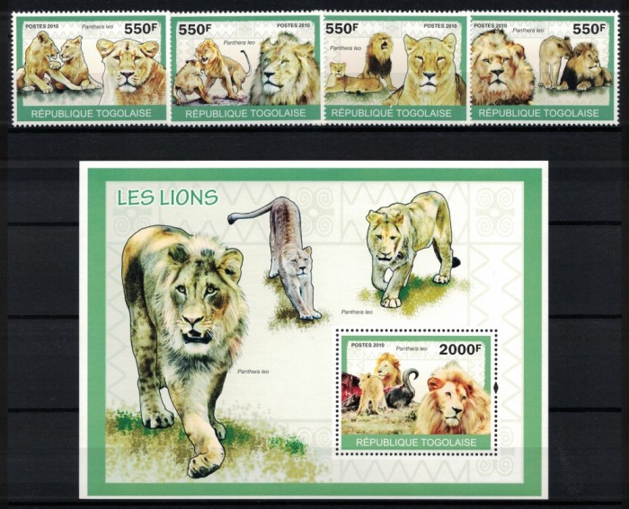 TOGO 2010 - Feline mari, Lei /serie completa + colita MNH