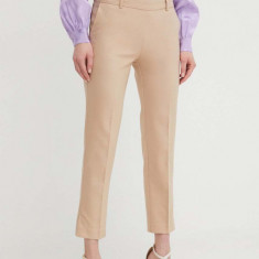 Morgan pantaloni femei, culoarea bej, mulata, high waist