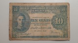 Malaezia 10 Cenți 1941 Bancnotă Originală Asia