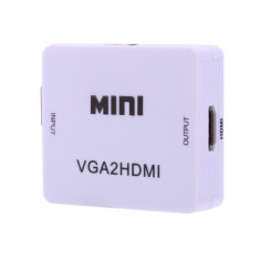Adaptor Mini Convertor VGA La HDMI Full Hd 1080p Video Si Audio Stereo,Alb foto