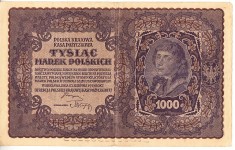 B11 1 - Bancnota foarte veche - Polonia - 1000 mark - 1919