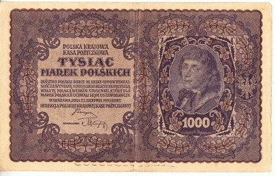 B11 1 - Bancnota foarte veche - Polonia - 1000 mark - 1919 foto
