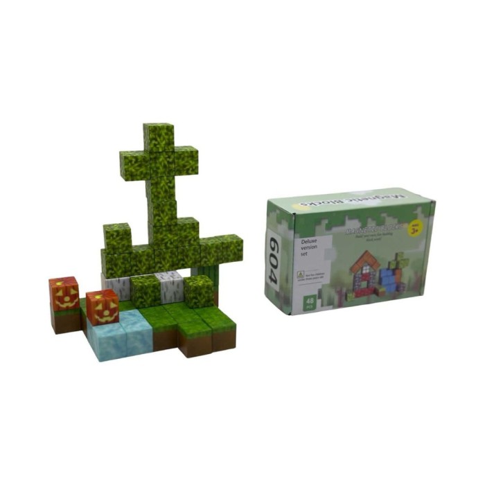Set Cuburi Magnetice Pixel Blocks tip Minecraft, Cod 604 Scena Padurea Pixelata