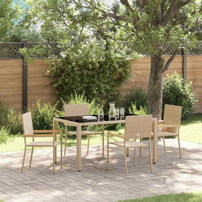vidaXL Set de masă pentru grădină 5 pcs Bej 150 x 90 x 75 cm poliratan 3365392 foto