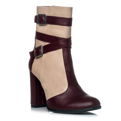 Botine piele naturala Madalina Burgundy Crem - sau Orice Culoare foto