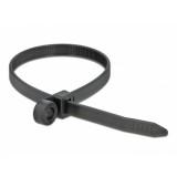 Set 10 bride L 300 x W 7.6 mm cu inel pentru fixare Negru, Delock 18952
