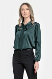 Bluza Dama din Satin, Verde inchis, Eleganta cu Funda V303 - XL