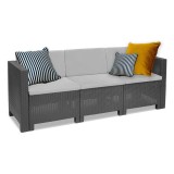 Canapea de gradina Leziter City 3 locuri, plastic, efect ratan, grafit, 57x64x188 cm, rezistenta UV si intemperii