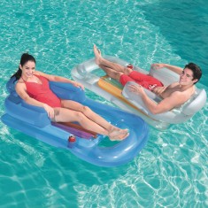 Saltea gonflabila pentru piscina, fotoliu sezlong 150x77 cm, suport pahar - Albastru