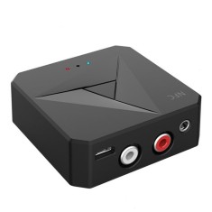 Adaptor Bluetooth Techstar&reg; M21, transmitator si receptor pentru TV/PC/Sistem de sunet pentru casa, Jack 3.5mm, Microfon, AUX, NFC, RCA, Negru