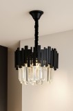 Candelabru Negru Cu Cristale, 3 Becuri E27, Design Elegant Si Modern