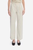 A.P.C. pantaloni de bumbac Grand Pantal Camila culoarea bej, drept, high waist