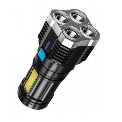 Lanterna portabila, 5 LED-uri, 4 moduri de iluminare, cablu Micro-USB inclus, ABS, baterie 1200 mAh, rezistenta la apa, negru foto