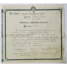 LICEUL MIHAI VITEAZUL DIN BUCURESTI , CERTIFICAT DE ABSOLVIRE , 1919