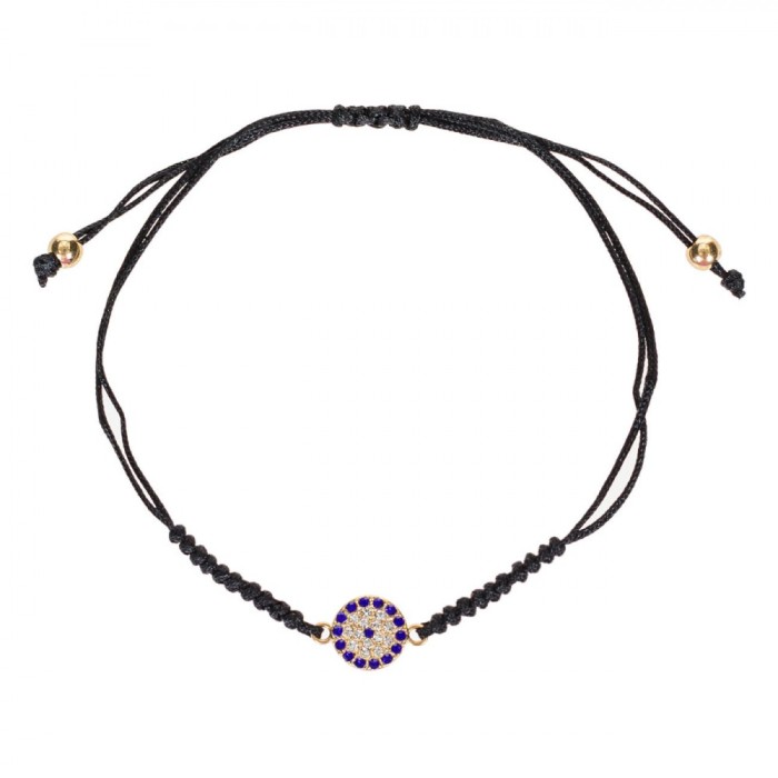 Brățară Femei, Language of Jewels, Siret Negru, Strass Ochi, Aurie, Albastru