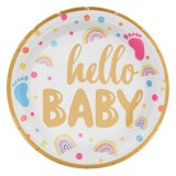 Set 6 Farfurii din Carton pentru Petrecere, cu mesajul Hello baby - 18cm