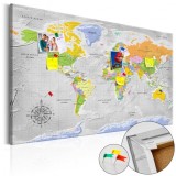 Cumpara ieftin Tablou din plută - World Map: Wind Rose [Cork Map] 90x60 cm