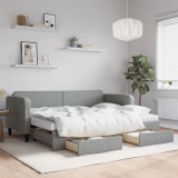 vidaXL Pat de zi cu extensie și sertare, gri deschis, 80x200 cm textil