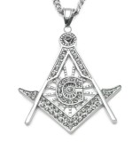 Pandantiv masonic Argintiu cu cristale zirconiu - MM737