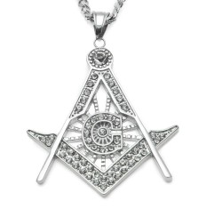 Pandantiv masonic Argintiu cu cristale zirconiu - MM737
