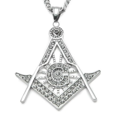 Pandantiv masonic Argintiu cu cristale zirconiu - MM737 foto