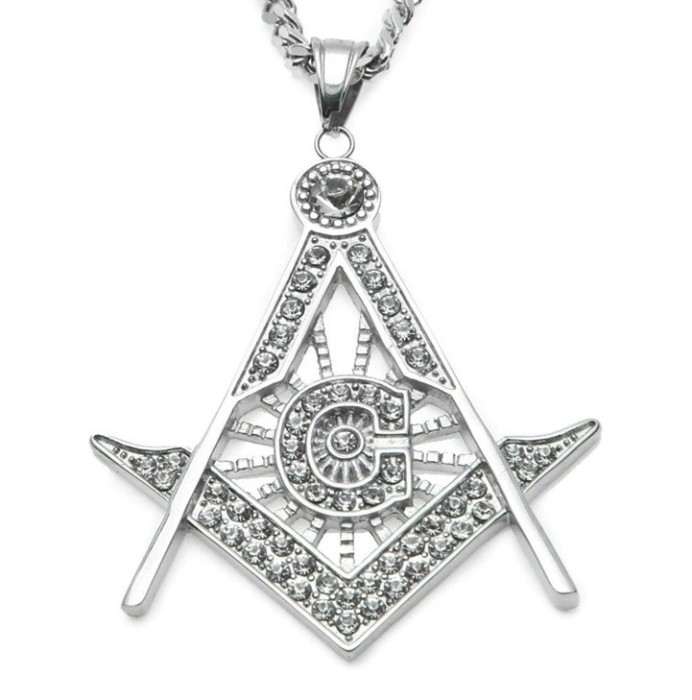 Pandantiv masonic Argintiu cu cristale zirconiu - MM737